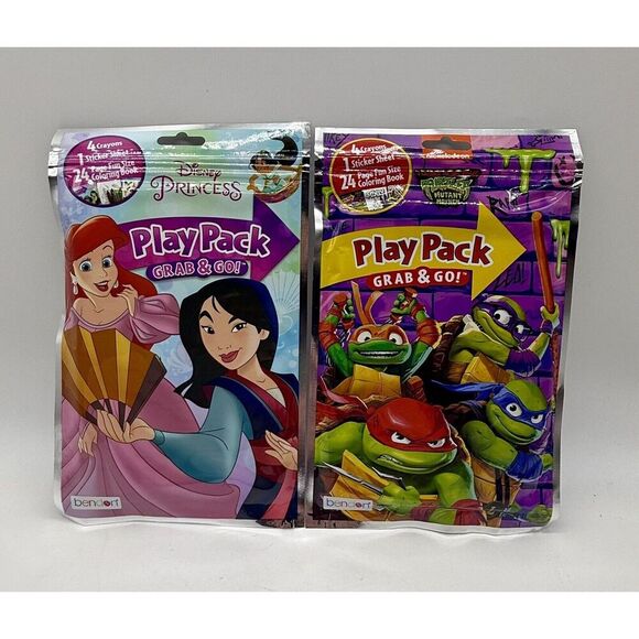 1 Disney Princess & 1 Teenage Mutant Ninja Turtles Grab &‎ Go Play Packs - Picture 1 of 2